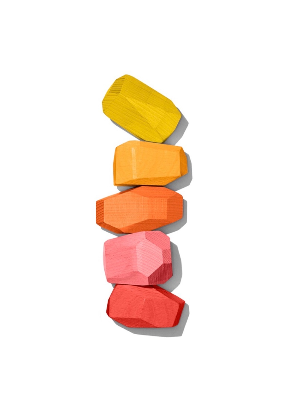 Colorful Faceted Wooden building and stacking Stones - Yellow, Orange, Pink, Red
